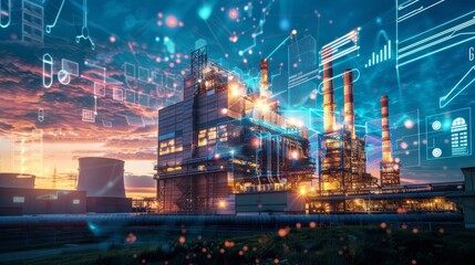 Electric Dreams Futuristic Power Complex at Twilight with Sustainable Solutions