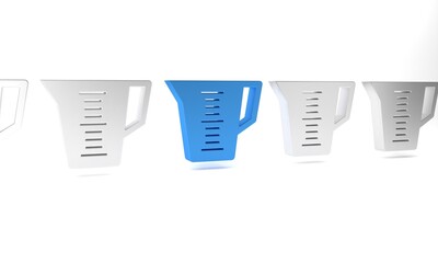 Blue Measuring cup to measure dry and liquid food icon isolated on white background. Plastic graduated beaker with handle. Minimalism concept. 3D render illustration