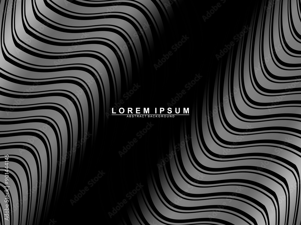 Wall mural abstract futuristic dark black background with wave design. realistic 3d wallpaper with luxurious fl