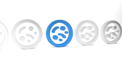 Blue Bacteria icon isolated on white background. Bacteria and germs, microorganism disease causing, cell cancer, microbe, virus, fungi. Minimalism concept. 3D render illustration