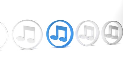 Blue Music note, tone icon isolated on white background. Minimalism concept. 3D render illustration