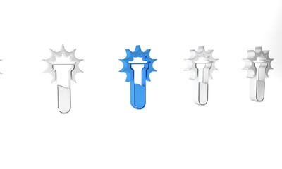 Blue Test tube and flask icon isolated on white background. Chemical laboratory test. Laboratory glassware. Minimalism concept. 3D render illustration