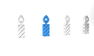 Blue Birthday cake candles icon isolated on white background. Minimalism concept. 3D render illustration