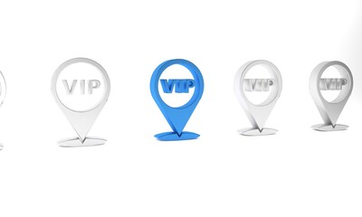 Blue Location Vip icon isolated on white background. Minimalism concept. 3D render illustration