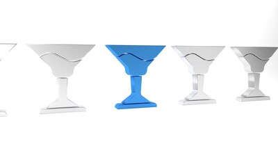 Blue Cocktail icon isolated on white background. Minimalism concept. 3D render illustration