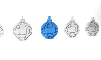 Blue Disco ball icon isolated on white background. Minimalism concept. 3D render illustration