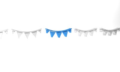 Blue Carnival garland with flags icon isolated on white background. Party pennants for birthday celebration, festival decoration. Minimalism concept. 3D render illustration