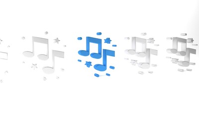 Blue Music note, tone icon isolated on white background. Minimalism concept. 3D render illustration