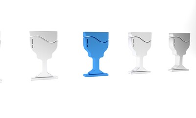 Blue Wine glass icon isolated on white background. Wineglass icon. Goblet symbol. Glassware sign. Happy Easter. Minimalism concept. 3D render illustration