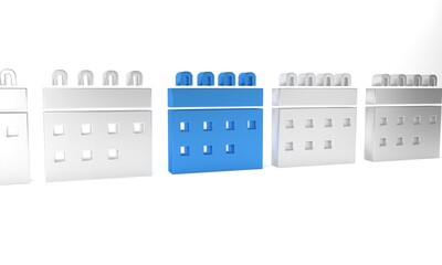 Blue Calendar icon isolated on white background. Event reminder symbol. Minimalism concept. 3D render illustration