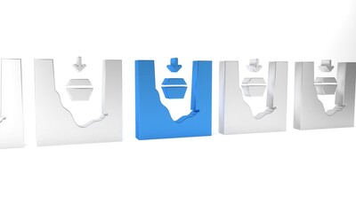 Blue Coffin in grave icon isolated on white background. Funeral ceremony. Minimalism concept. 3D render illustration