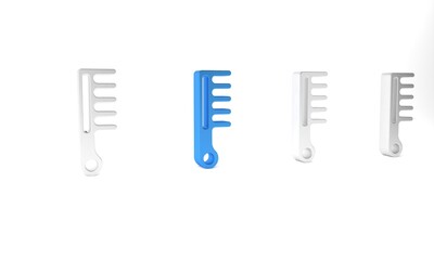 Blue Hairbrush icon isolated on white background. Comb hair sign. Barber symbol. Minimalism concept. 3D render illustration