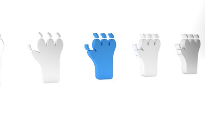 Blue Paw print icon isolated on white background. Dog or cat paw print. Animal track. Minimalism concept. 3D render illustration