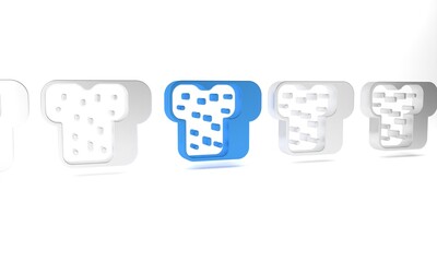 Blue Bread toast for sandwich piece of roasted crouton icon isolated on white background. Lunch, dinner, breakfast snack. Minimalism concept. 3D render illustration