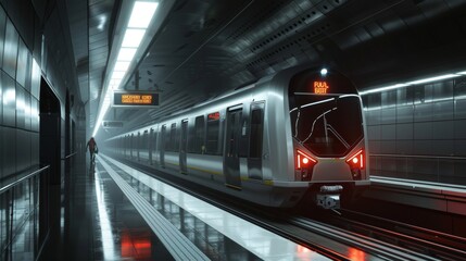 Fototapeta premium Urban Inspiration Modern Subway Train Arriving at Poetic Platform