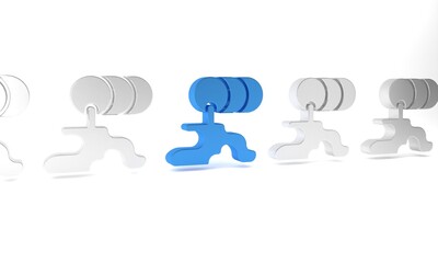 Blue Barrel oil leak icon isolated on white background. Minimalism concept. 3D render illustration