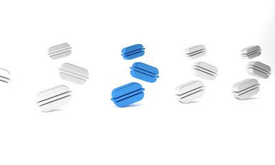 Blue Macaron cookie icon isolated on white background. Macaroon sweet bakery. Minimalism concept. 3D render illustration