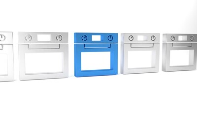 Blue Oven icon isolated on white background. Stove gas oven sign. Minimalism concept. 3D render illustration