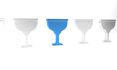 Blue Jewish goblet icon isolated on white background. Jewish wine cup for kiddush. Kiddush cup for Shabbat. Minimalism concept. 3D render illustration