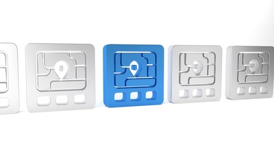 Blue Gps device with map icon isolated on white background. Minimalism concept. 3D render illustration