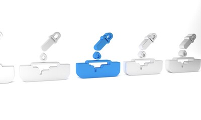 Blue Petri dish with pipette icon isolated on white background. Minimalism concept. 3D render illustration