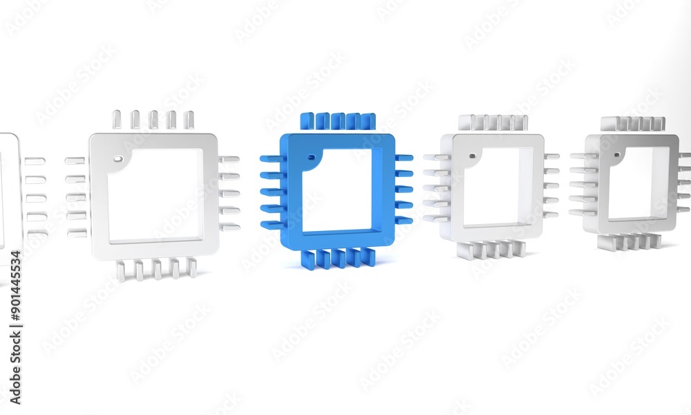 Poster blue computer processor with microcircuits cpu icon isolated on white background. chip or cpu with c