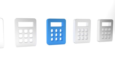 Blue Calculator icon isolated on white background. Accounting symbol. Business calculations mathematics education and finance. Minimalism concept. 3D render illustration