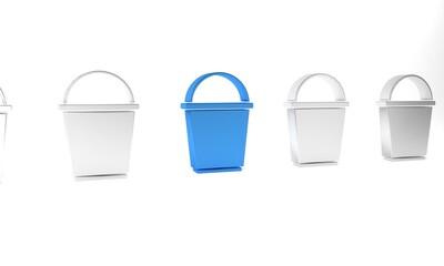 Blue Bucket icon isolated on white background. Minimalism concept. 3D render illustration