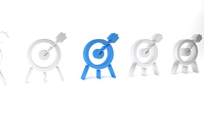 Blue Target sport icon isolated on white background. Clean target with numbers for shooting range or shooting. Minimalism concept. 3D render illustration