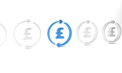 Blue Coin money with pound sterling symbol icon isolated on white background. Banking currency sign. Cash symbol. Minimalism concept. 3D render illustration