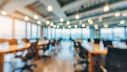 Blurred empty open space office. Abstract light bokeh at office interior background for design., to work and presentation concept