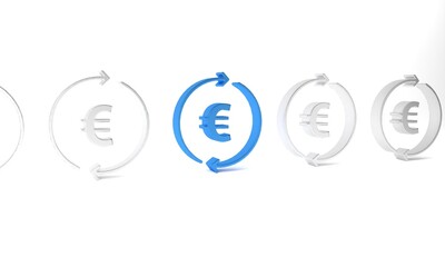 Blue Coin money with euro symbol icon isolated on white background. Banking currency sign. Cash symbol. Minimalism concept. 3D render illustration