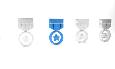 Blue Military reward medal icon isolated on white background. Army sign. Minimalism concept. 3D render illustration