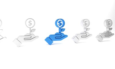 Blue Dollar plant icon isolated on white background. Business investment growth concept. Money savings and investment. Minimalism concept. 3D render illustration