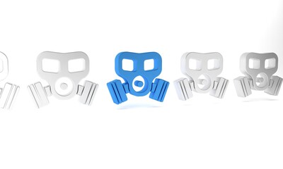 Blue Gas mask icon isolated on white background. Respirator sign. Minimalism concept. 3D render illustration
