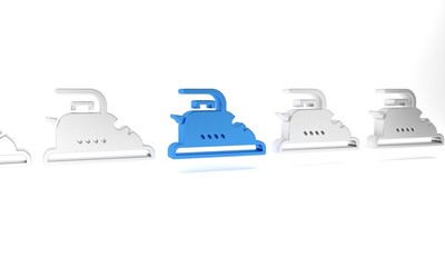 Blue Electric iron icon isolated on white background. Steam iron. Minimalism concept. 3D render illustration