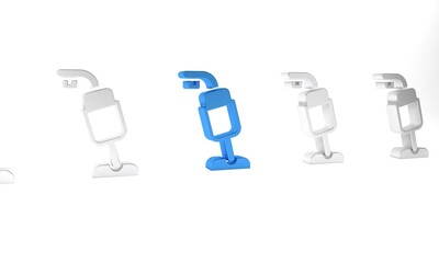 Blue Vacuum cleaner icon isolated on white background. Minimalism concept. 3D render illustration