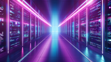 Fototapeta premium A neon colored room with a blue and pink glow. The room is filled with lights and has a futuristic feel to it