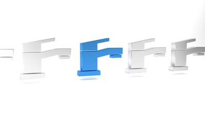 Blue Water tap icon isolated on white background. Minimalism concept. 3D render illustration