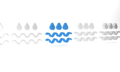 Blue Wave with water drop icon isolated on white background. Minimalism concept. 3D render illustration