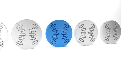 Blue Baseball ball icon isolated on white background. Minimalism concept. 3D render illustration