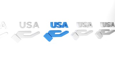 Blue USA Independence day icon isolated on white background. 4th of July. United States of America country. Minimalism concept. 3D render illustration