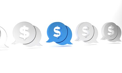 Blue Coin money with dollar symbol icon isolated on white background. Banking currency sign. Cash symbol. Minimalism concept. 3D render illustration