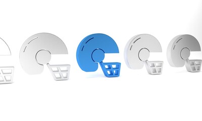 Blue American football helmet icon isolated on white background. Minimalism concept. 3D render illustration