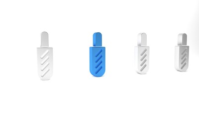 Blue Hotdog sandwich icon isolated on white background. Sausage icon. Fast food sign. Minimalism concept. 3D render illustration