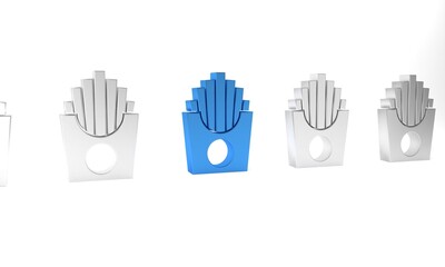 Obraz premium Blue Potatoes french fries in carton package box icon isolated on white background. Fast food menu. Minimalism concept. 3D render illustration