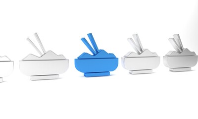 Blue Rice in a bowl with chopstick icon isolated on white background. Traditional Asian food. Minimalism concept. 3D render illustration