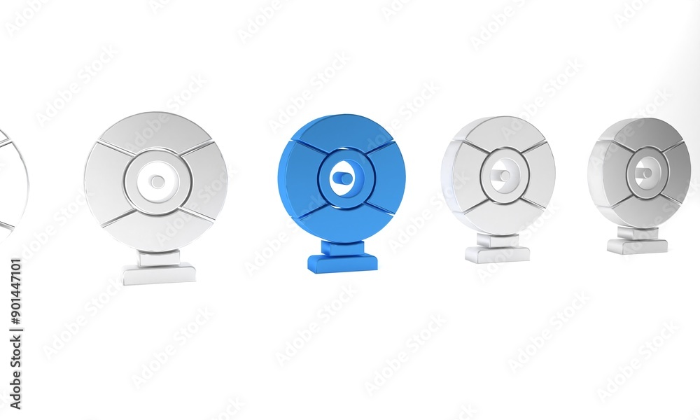 Poster blue security camera icon isolated on white background. minimalism concept. 3d render illustration