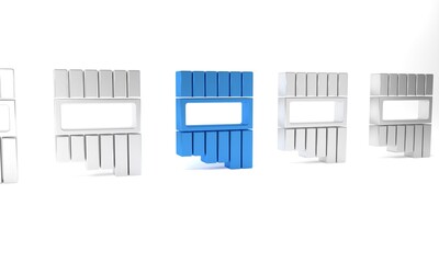 Blue Pan flute icon isolated on white background. Traditional peruvian musical instrument. Zampona. Folk instrument from Peru, Bolivia and Mexico. Minimalism concept. 3D render illustration