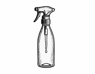 Cylindric sprayer bottle black sketch hand drawn closeup isolated on white background